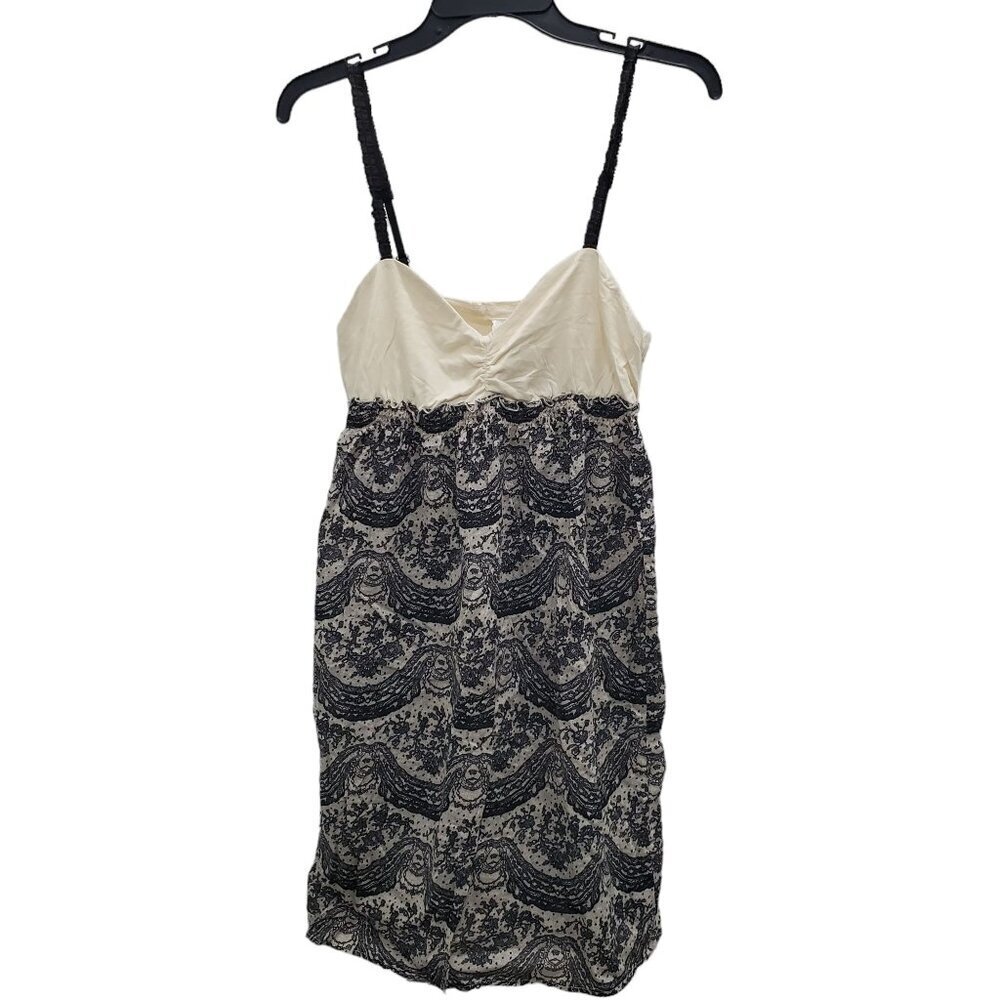 Anthropologie | Eloise Women's Cream Black Lace Print Babydoll Slip Dress‎ Sz M